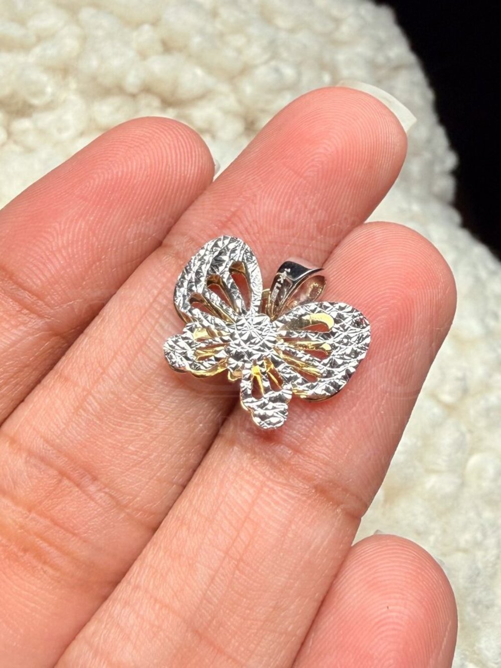 14K Two Tone Gold Butterfly Pendant